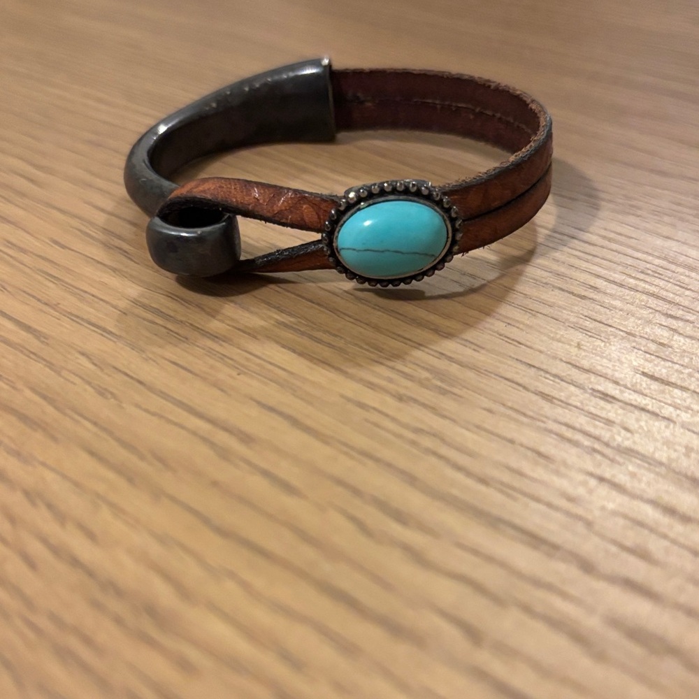 Turquoise and Brown Leather Bracelet